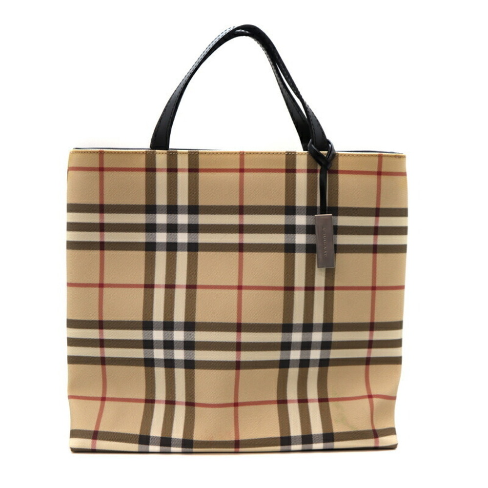 BURBERRY tote bag handbag leather beige black